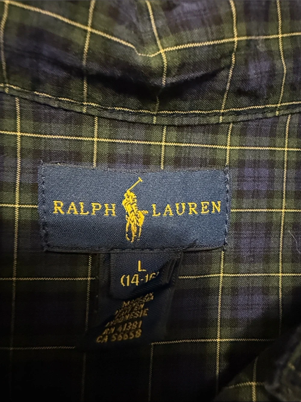 Ralph Lauren Kids Blue and Green Plaid Button-Down Shirt